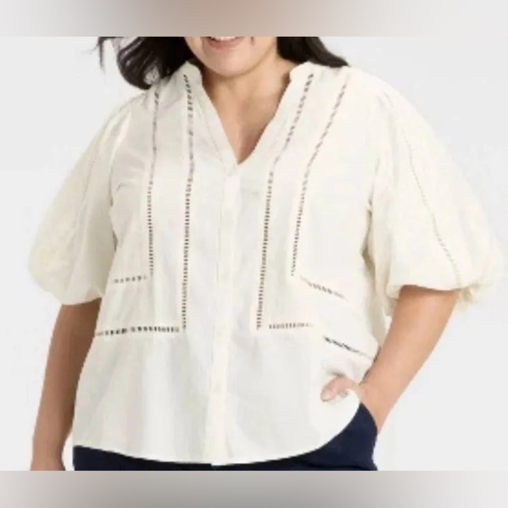 Ava & Viv Cream Blouse with Puff Sleeves